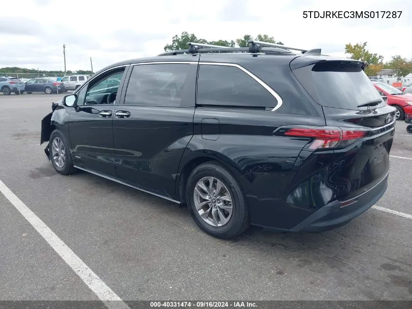 2021 Toyota Sienna Xle VIN: 5TDJRKEC3MS017287 Lot: 40331474