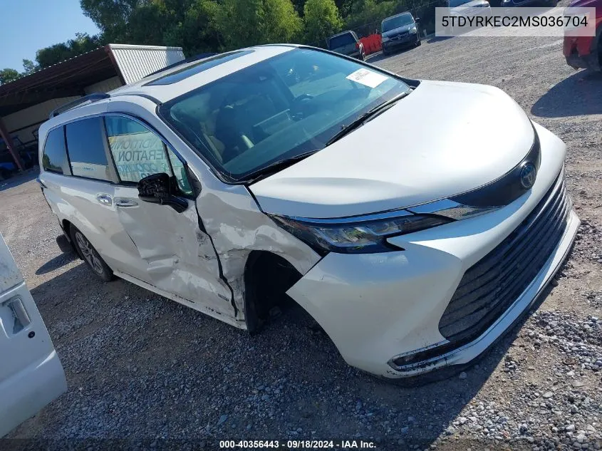 2021 Toyota Sienna Xle VIN: 5TDYRKEC2MS036704 Lot: 40356443