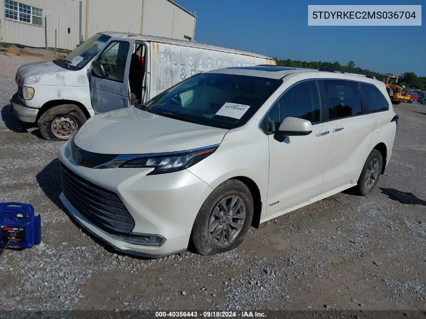 2021 Toyota Sienna Xle VIN: 5TDYRKEC2MS036704 Lot: 40356443