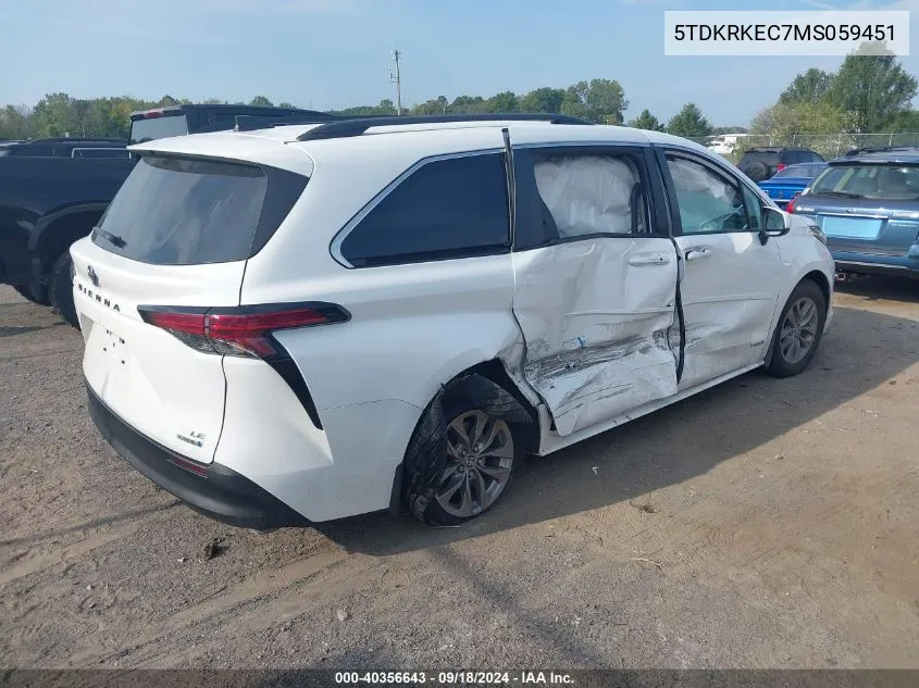 2021 Toyota Sienna Le VIN: 5TDKRKEC7MS059451 Lot: 40356643