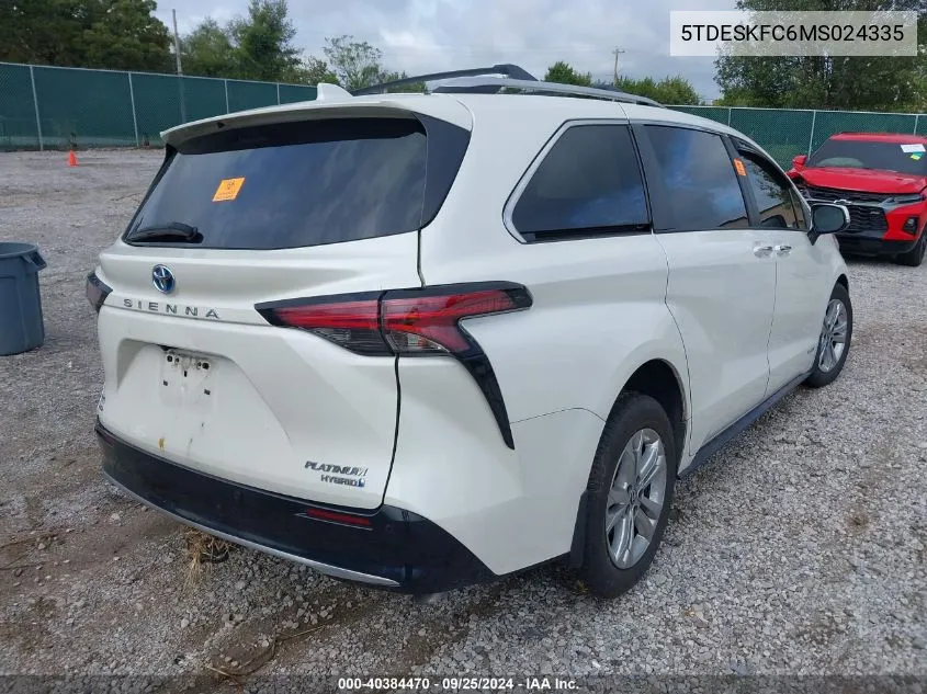 2021 Toyota Sienna Platinum VIN: 5TDESKFC6MS024335 Lot: 40384470