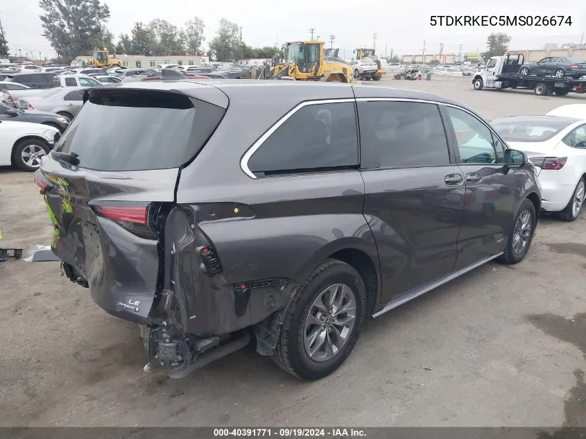 2021 Toyota Sienna Le VIN: 5TDKRKEC5MS026674 Lot: 40391771