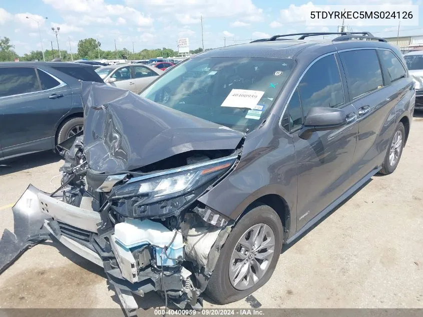 2021 Toyota Sienna Xle VIN: 5TDYRKEC5MS024126 Lot: 40400959