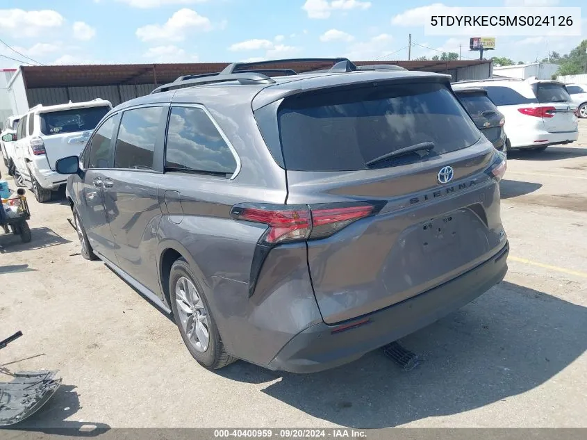 2021 Toyota Sienna Xle VIN: 5TDYRKEC5MS024126 Lot: 40400959