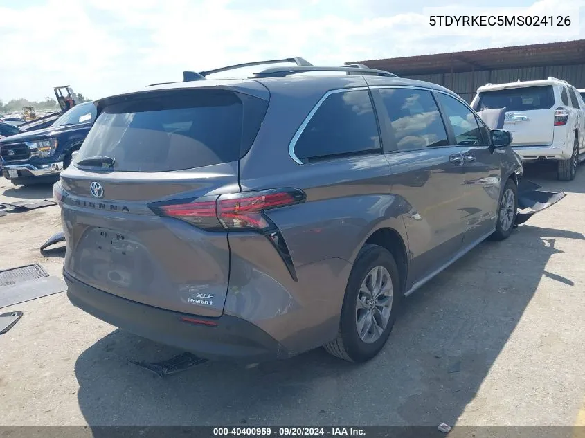 2021 Toyota Sienna Xle VIN: 5TDYRKEC5MS024126 Lot: 40400959