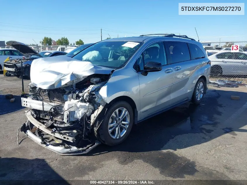 2021 Toyota Sienna Xse VIN: 5TDXSKFC7MS027270 Lot: 40427334