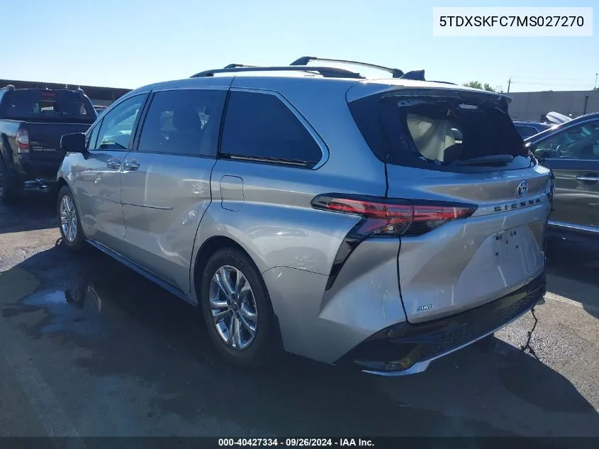 2021 Toyota Sienna Xse VIN: 5TDXSKFC7MS027270 Lot: 40427334