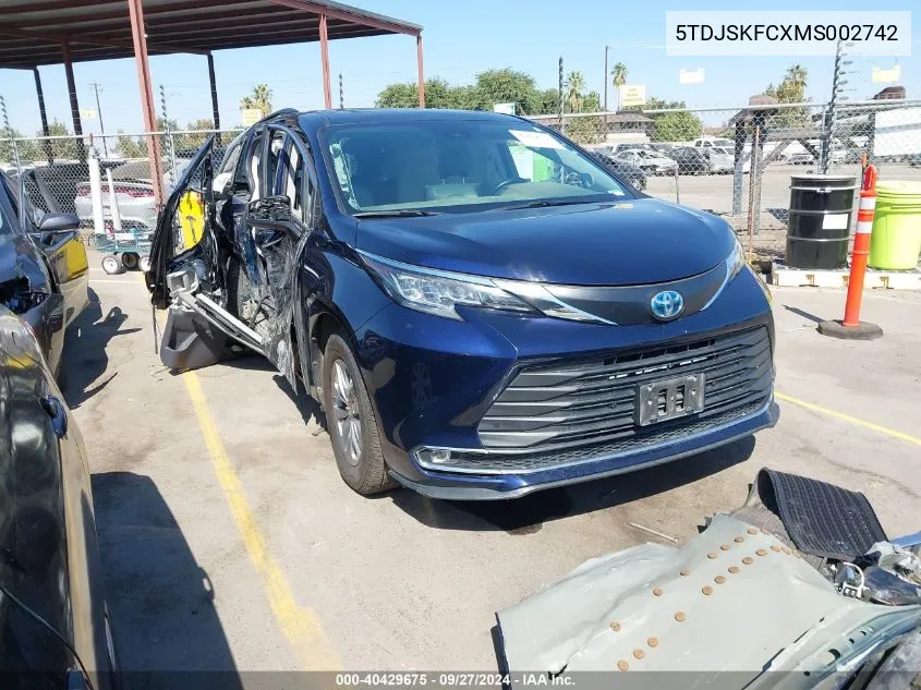 2021 Toyota Sienna Xle VIN: 5TDJSKFCXMS002742 Lot: 40429675