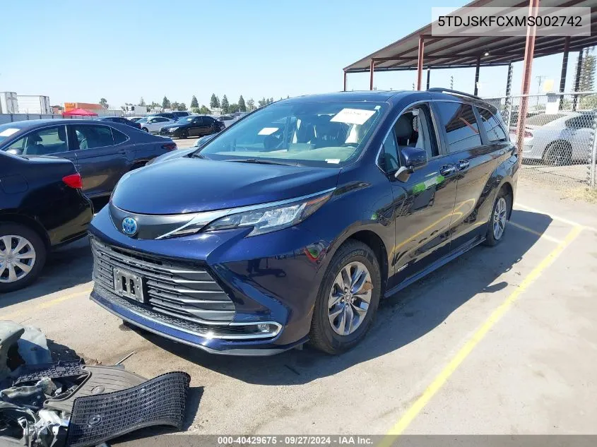 2021 Toyota Sienna Xle VIN: 5TDJSKFCXMS002742 Lot: 40429675