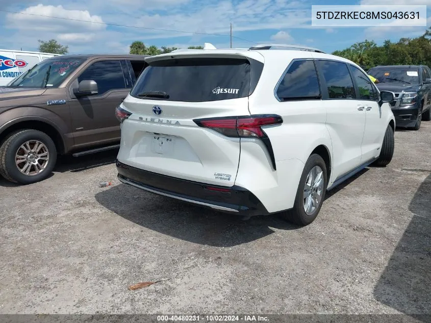 2021 Toyota Sienna Limited VIN: 5TDZRKEC8MS043631 Lot: 40480231