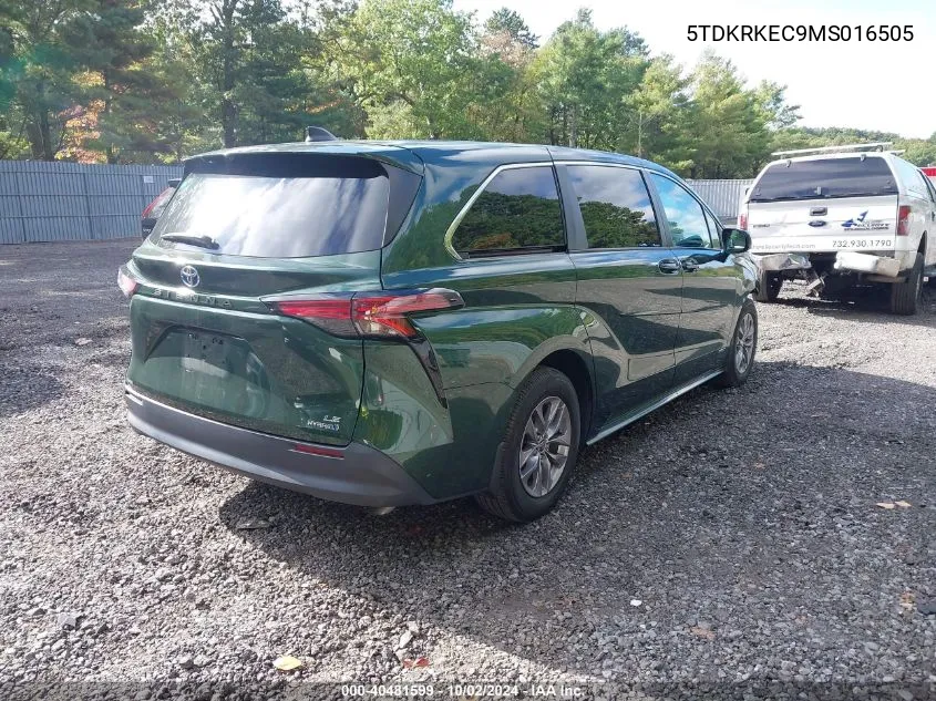 2021 Toyota Sienna Le VIN: 5TDKRKEC9MS016505 Lot: 40481599