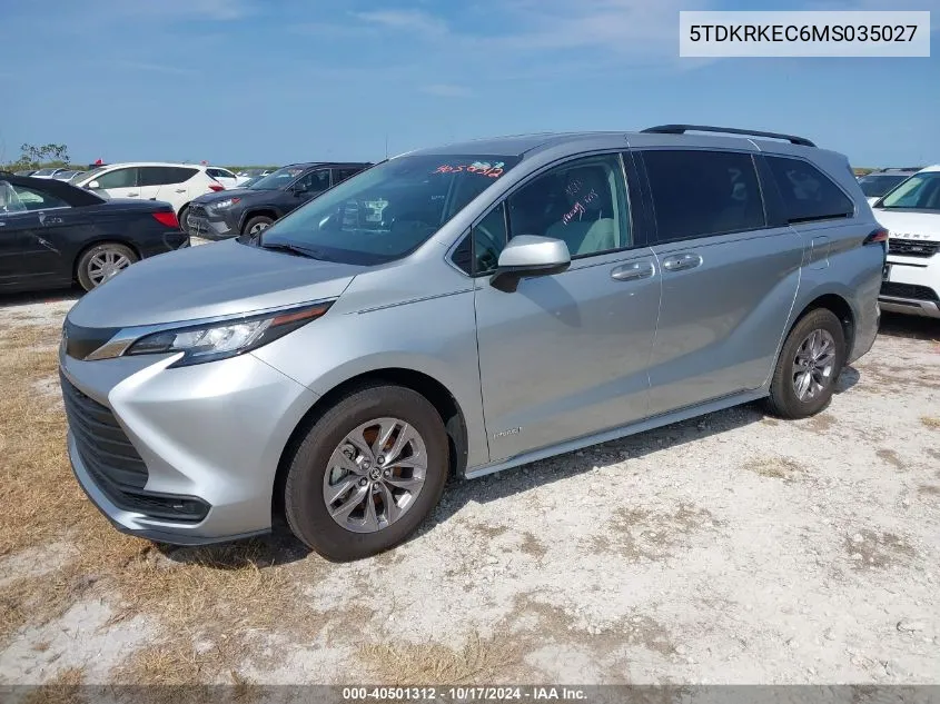 2021 Toyota Sienna Le VIN: 5TDKRKEC6MS035027 Lot: 40501312