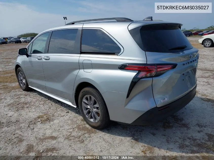 2021 Toyota Sienna Le VIN: 5TDKRKEC6MS035027 Lot: 40501312