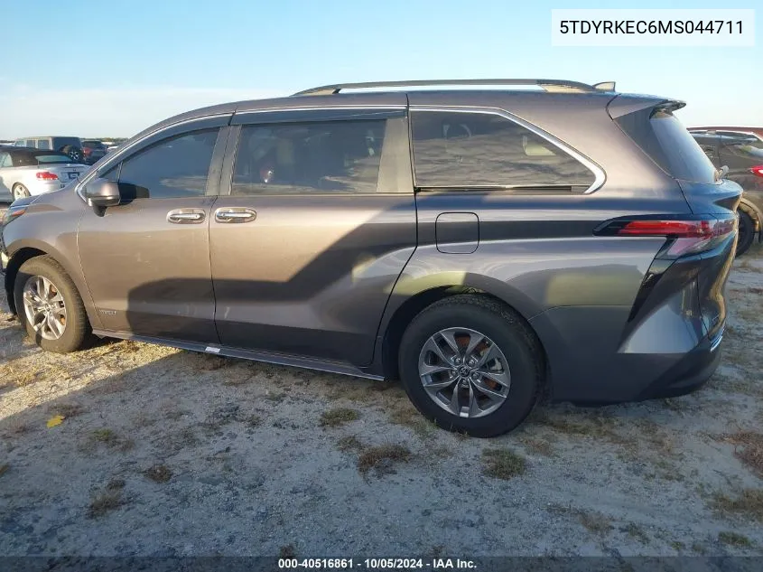 2021 Toyota Sienna Xle VIN: 5TDYRKEC6MS044711 Lot: 40516861