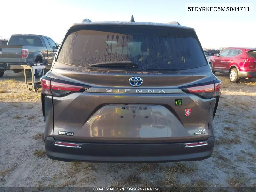 2021 Toyota Sienna Xle VIN: 5TDYRKEC6MS044711 Lot: 40516861