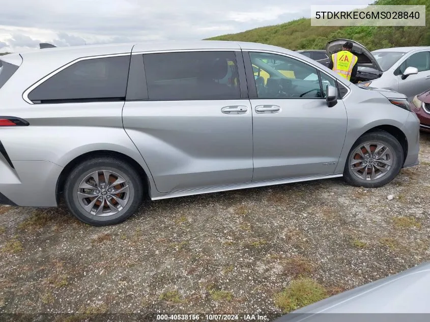 2021 Toyota Sienna Le VIN: 5TDKRKEC6MS028840 Lot: 40538156