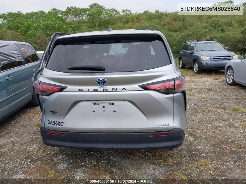 5TDKRKEC6MS028840 2021 Toyota Sienna Le