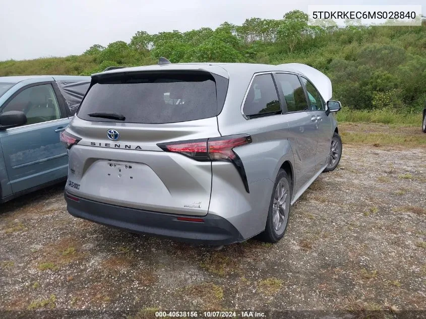 2021 Toyota Sienna Le VIN: 5TDKRKEC6MS028840 Lot: 40538156