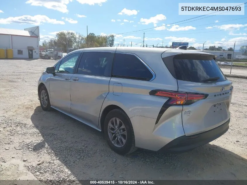 2021 Toyota Sienna Le VIN: 5TDKRKEC4MS047693 Lot: 40539415