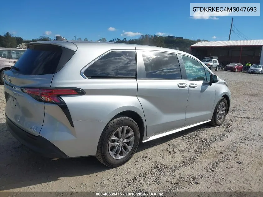 2021 Toyota Sienna Le VIN: 5TDKRKEC4MS047693 Lot: 40539415