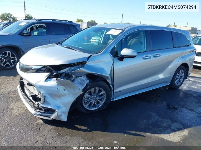 5TDKRKEC4MS074294 2021 Toyota Sienna Le