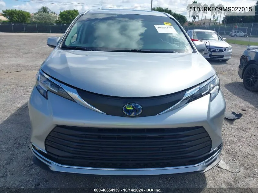 2021 Toyota Sienna Xle VIN: 5TDJRKEC9MS027015 Lot: 40554139