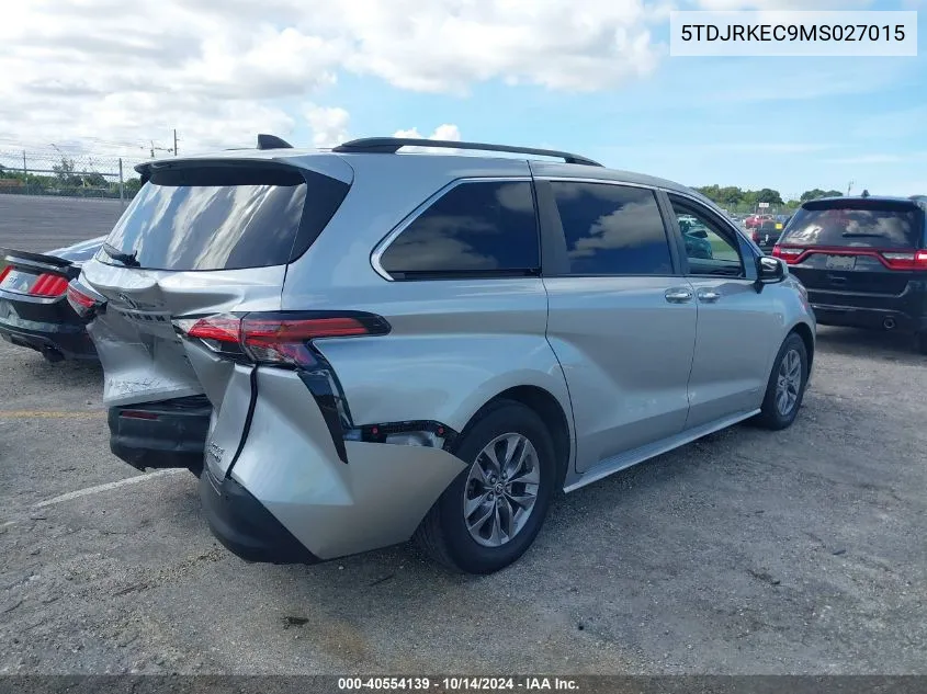 2021 Toyota Sienna Xle VIN: 5TDJRKEC9MS027015 Lot: 40554139