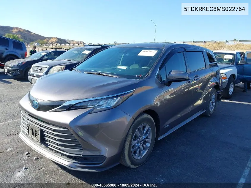 2021 Toyota Sienna Le VIN: 5TDKRKEC8MS022764 Lot: 40565980