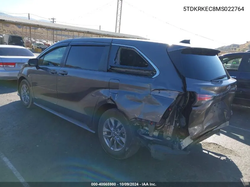 2021 Toyota Sienna Le VIN: 5TDKRKEC8MS022764 Lot: 40565980