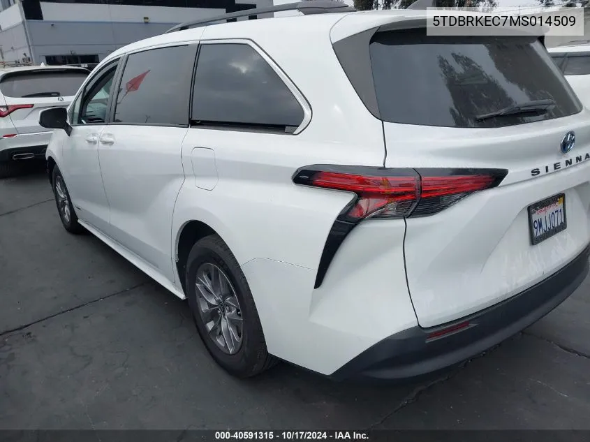 2021 Toyota Sienna Le VIN: 5TDBRKEC7MS014509 Lot: 40591315