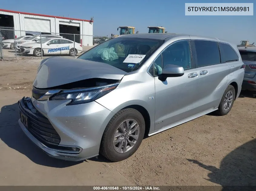 2021 Toyota Sienna Xle VIN: 5TDYRKEC1MS068981 Lot: 40610548