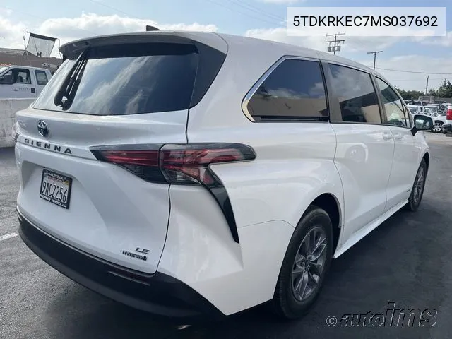 2021 Toyota Sienna Le VIN: 5TDKRKEC7MS037692 Lot: 40625881