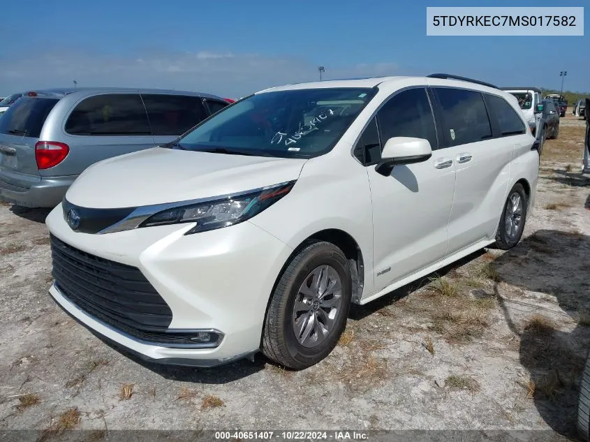 2021 Toyota Sienna Xle VIN: 5TDYRKEC7MS017582 Lot: 40651407