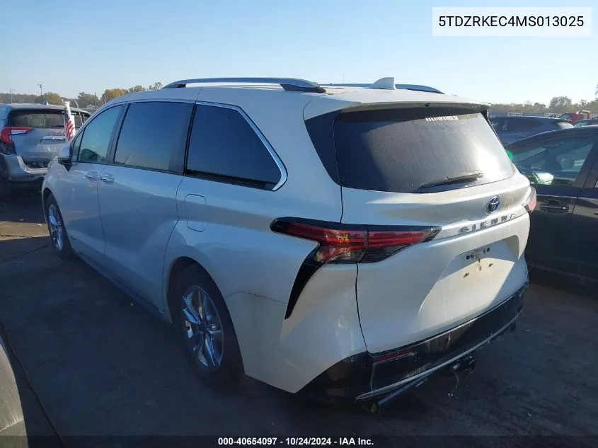 2021 Toyota Sienna Limited VIN: 5TDZRKEC4MS013025 Lot: 40654097