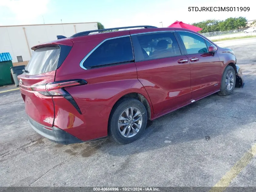 2021 Toyota Sienna Xle VIN: 5TDJRKEC3MS011909 Lot: 40656996