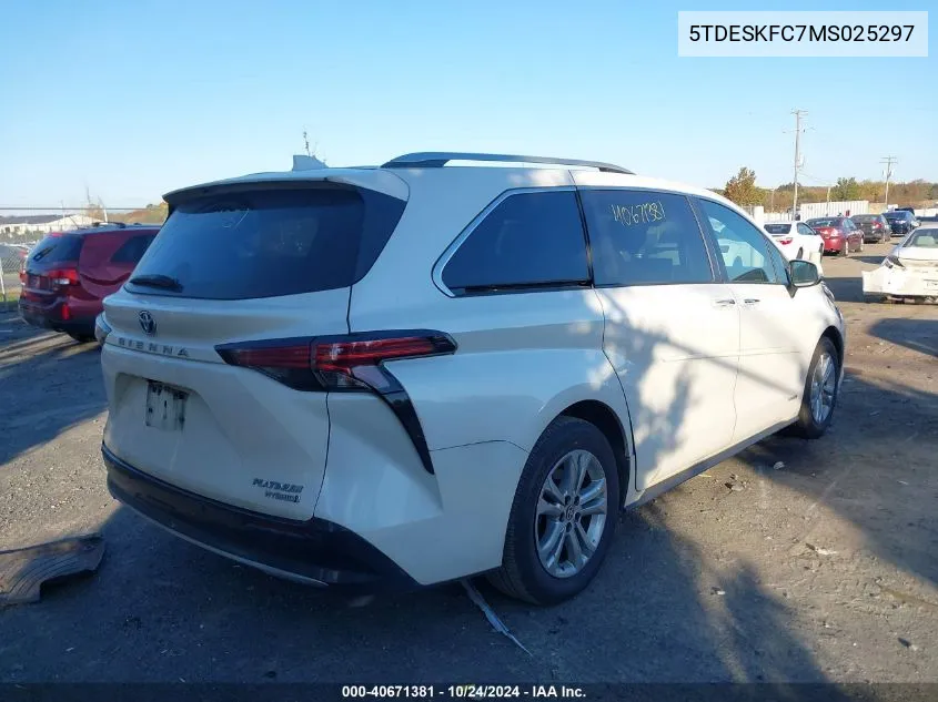 2021 Toyota Sienna Platinum VIN: 5TDESKFC7MS025297 Lot: 40671381