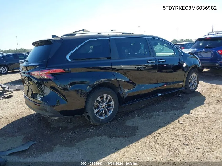 2021 Toyota Sienna Xle VIN: 5TDYRKEC8MS036982 Lot: 40681643