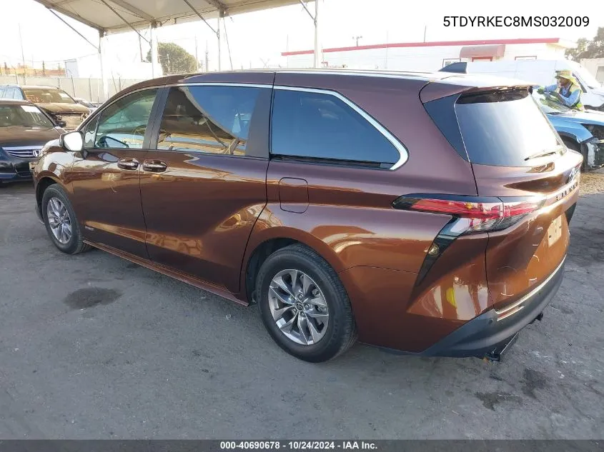 2021 Toyota Sienna Xle VIN: 5TDYRKEC8MS032009 Lot: 40690678