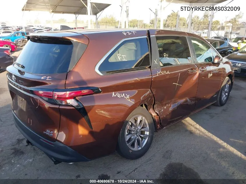 2021 Toyota Sienna Xle VIN: 5TDYRKEC8MS032009 Lot: 40690678