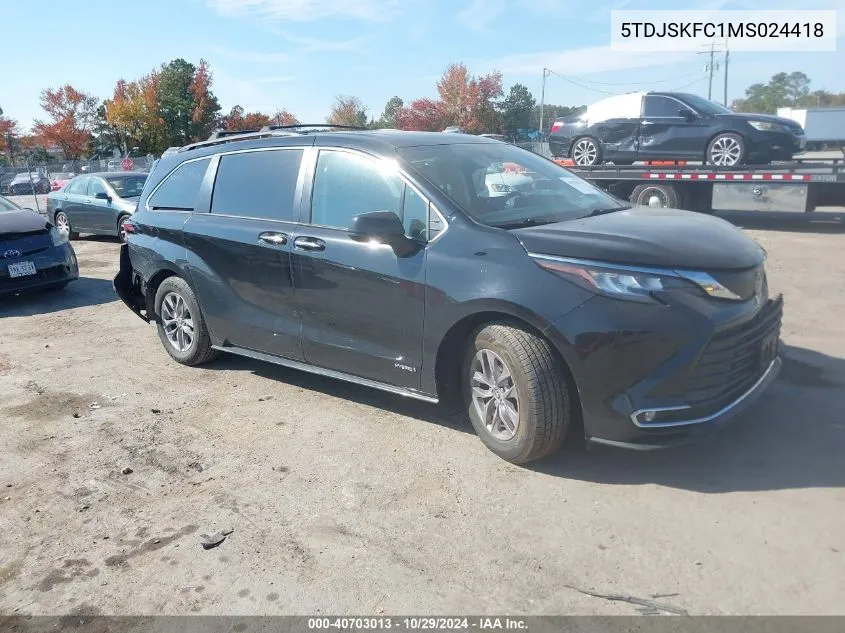 2021 Toyota Sienna Xle VIN: 5TDJSKFC1MS024418 Lot: 40703013