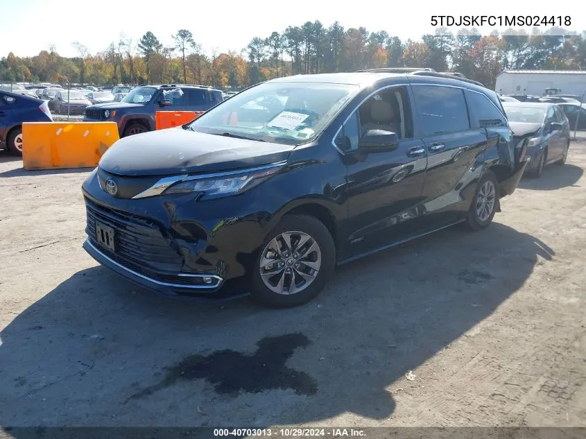 2021 Toyota Sienna Xle VIN: 5TDJSKFC1MS024418 Lot: 40703013