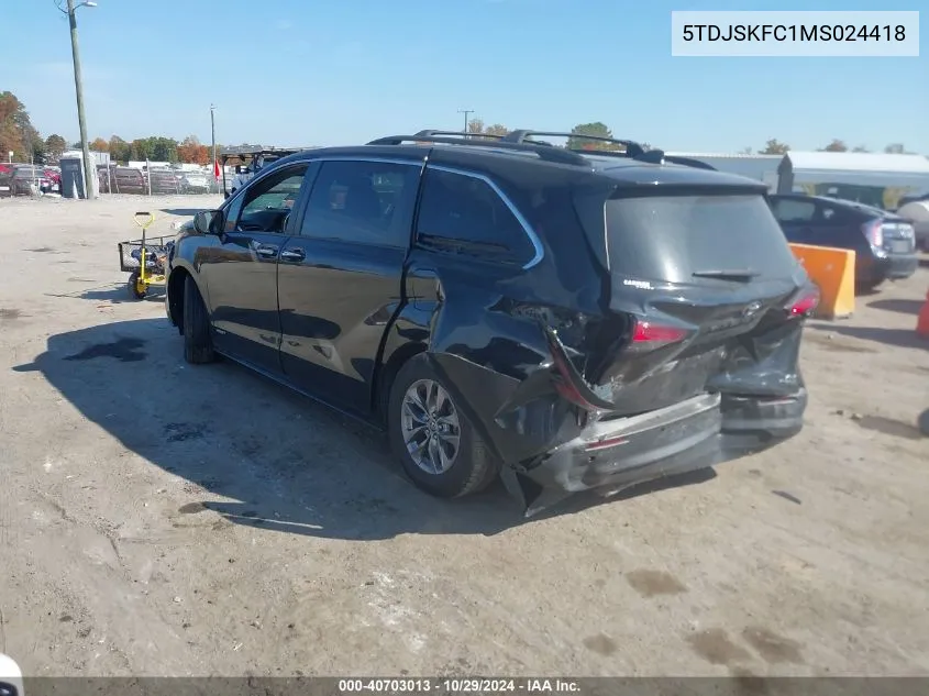 2021 Toyota Sienna Xle VIN: 5TDJSKFC1MS024418 Lot: 40703013