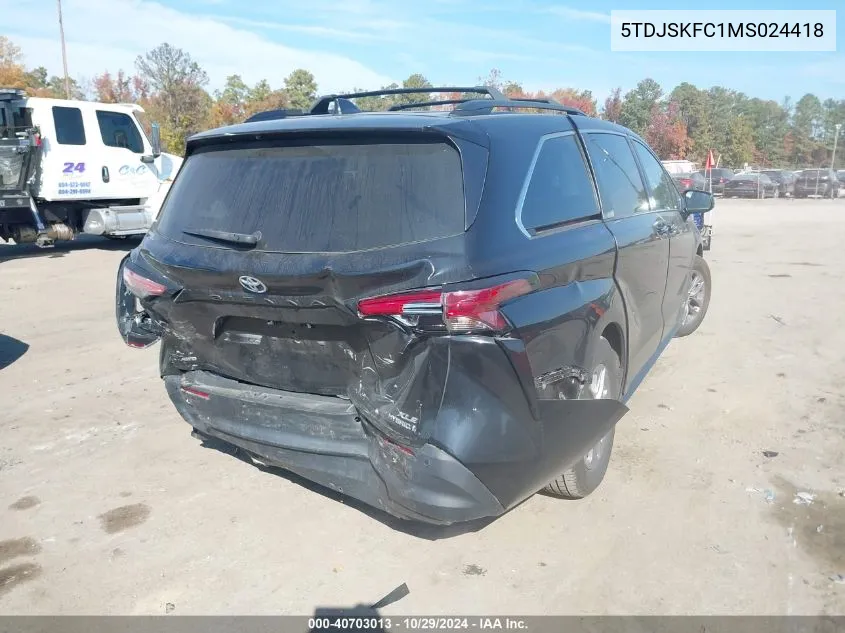 2021 Toyota Sienna Xle VIN: 5TDJSKFC1MS024418 Lot: 40703013