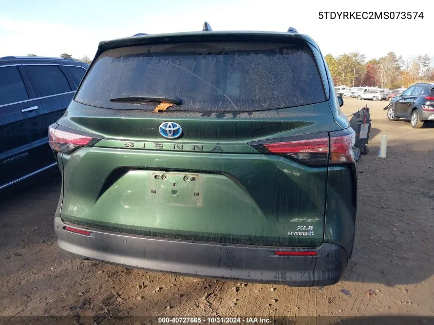 2021 Toyota Sienna Xle VIN: 5TDYRKEC2MS073574 Lot: 40727665