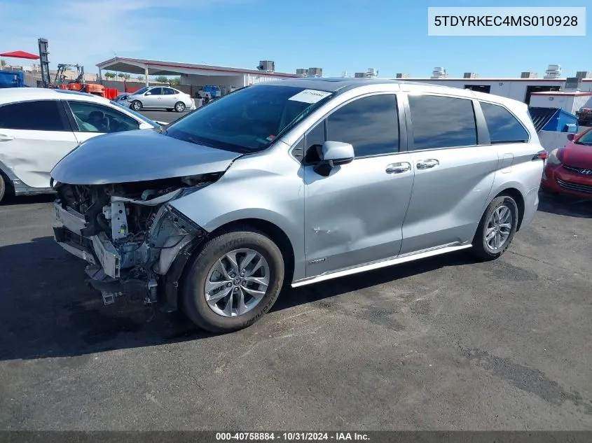 2021 Toyota Sienna Xle VIN: 5TDYRKEC4MS010928 Lot: 40758884