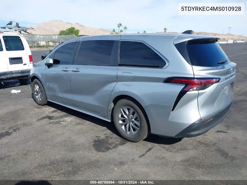 2021 Toyota Sienna Xle VIN: 5TDYRKEC4MS010928 Lot: 40758884