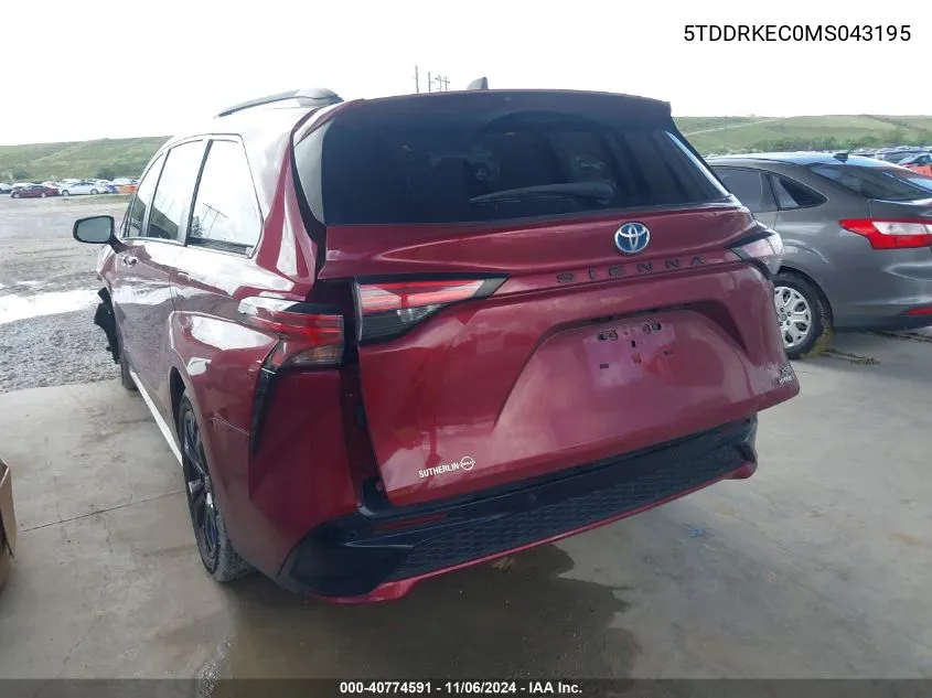 2021 Toyota Sienna Xse VIN: 5TDDRKEC0MS043195 Lot: 40774591