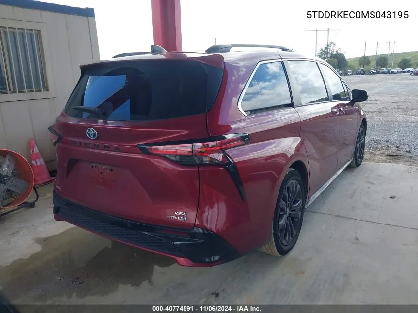 2021 Toyota Sienna Xse VIN: 5TDDRKEC0MS043195 Lot: 40774591