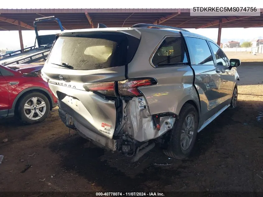 2021 Toyota Sienna Le VIN: 5TDKRKEC5MS074756 Lot: 40778074