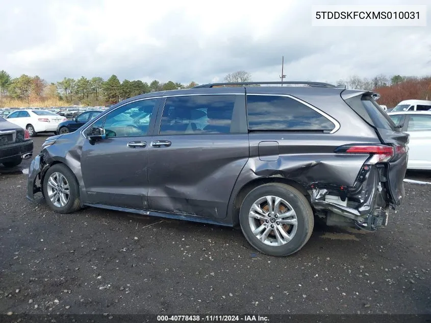 2021 Toyota Sienna Xse VIN: 5TDDSKFCXMS010031 Lot: 40778438